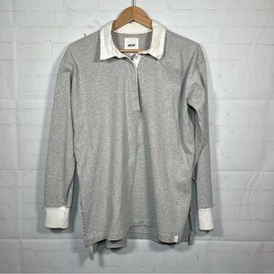 Aerie Rugby Polo Shirt Shirt Womens XS Gray High Low Hem Long Sleeve Preppy
